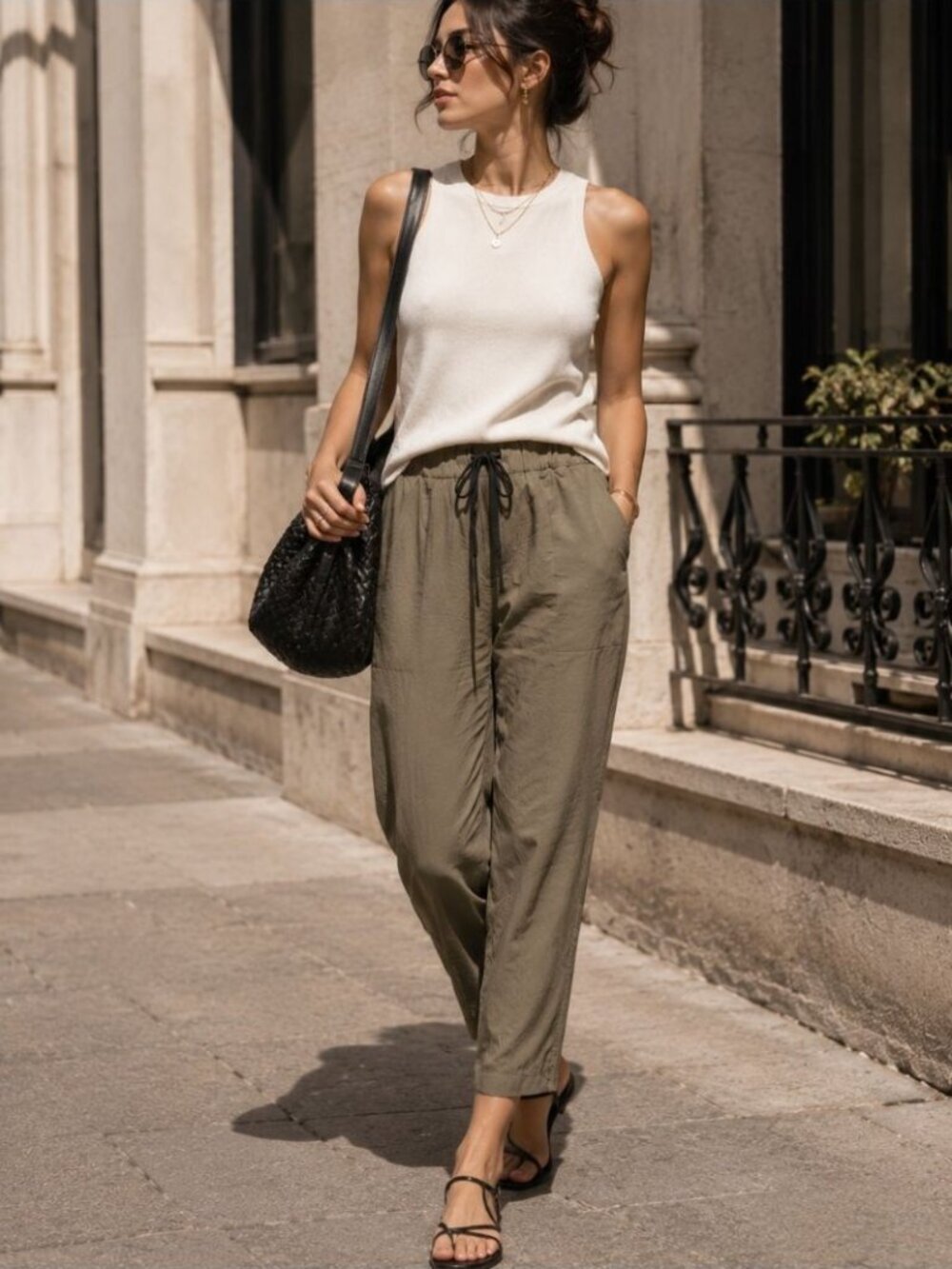 Babaton Linen Blend Pull On Pants Size S Relaxed Minimalist Trousers Office Chic